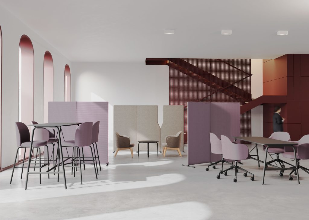 Kantoortuin paars tinten sfeerbeeld inspiratie