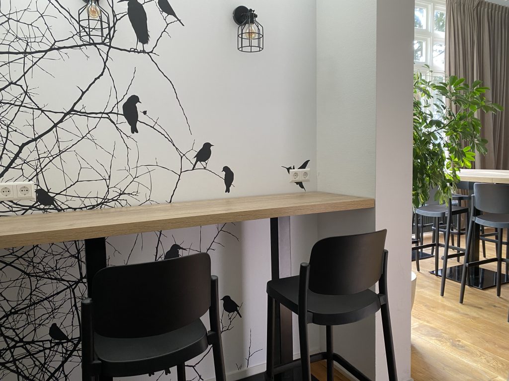 Muur met vogel fotobehang