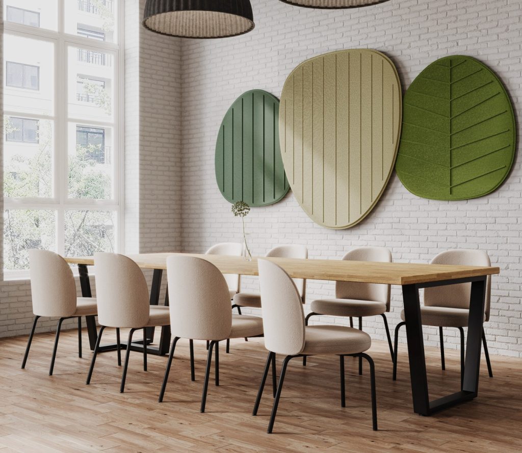 Bejot akoestische panelen alberi en flos stoelen.