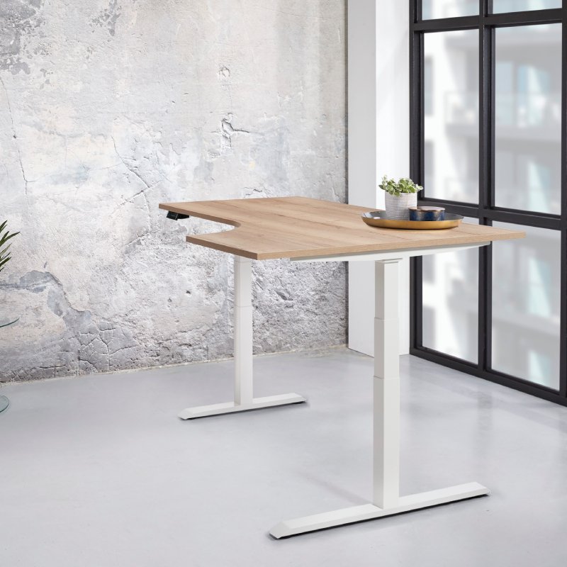 Elektrisch verstelbaar wingbureau XFWING - Licht eiken/wit