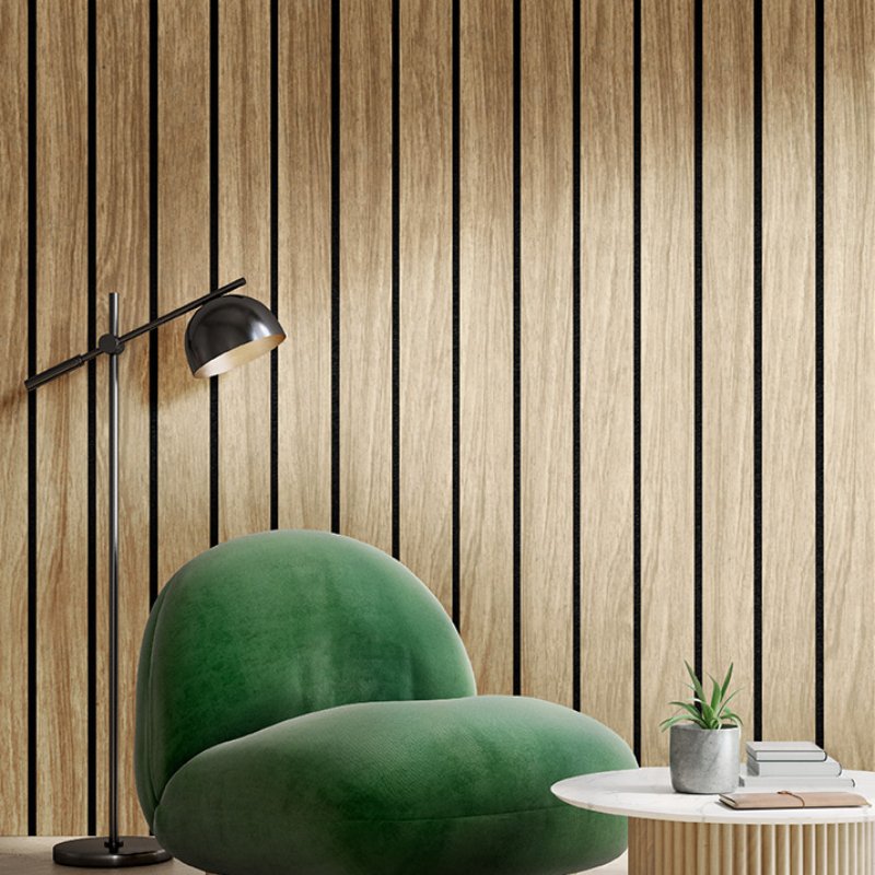 Akoestische lattenwand van PET-vilt Houtlook breed