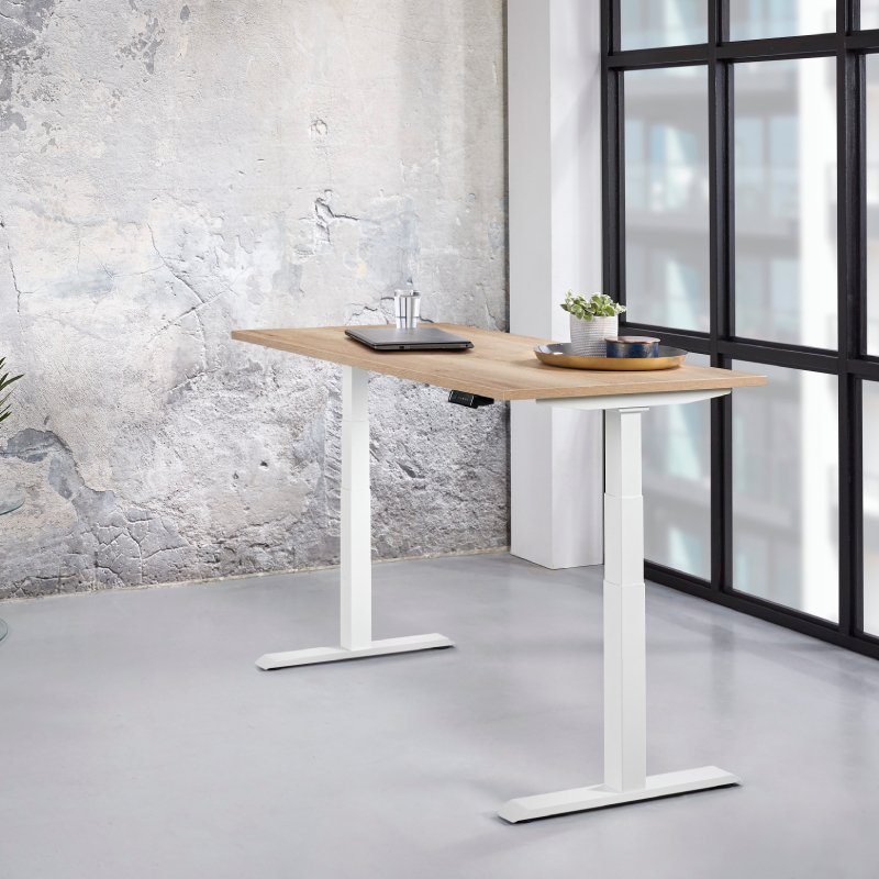 Elektrisch verstelbaar bureau XF3 - Licht eiken - wit