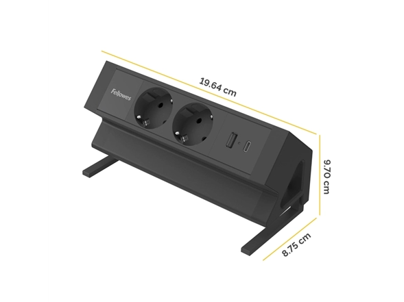 Bureaustekkerdoos Fellowes Zwart 2x stroom+ USB A/C - Afbeelding 2