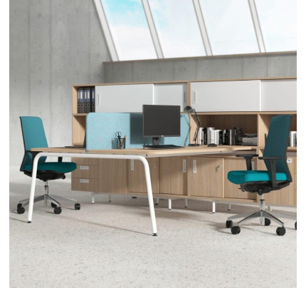 Round duo bureau met kast DBK008