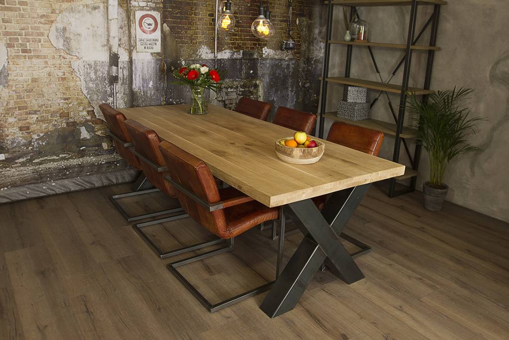x-tafel met eiken tafelblad | industriële tafels | mv kantoor