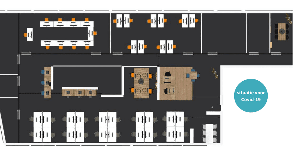 Kantoorinrichting lay out situatie voor corona