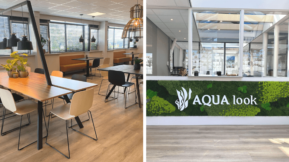 Kantine inrichting Aqua look